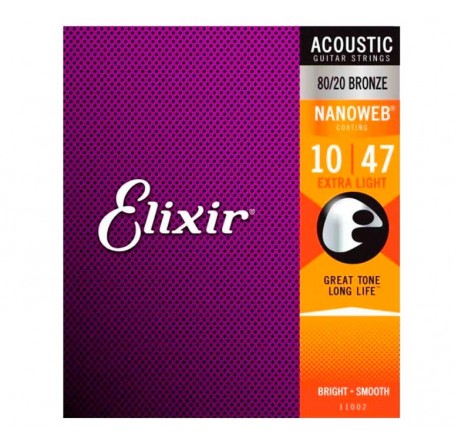 Elixir Nanoweb 80/20 Bronze XL 10-47 cuerdas para guitarra acustica envio gratis