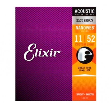 Elixir Nanoweb 11027 Bronze CL 11-52 cuerdas para guitarra acustica envio gratis