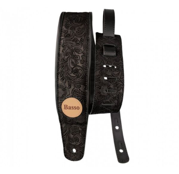 Correa para guitarra Basso Serie cuero negra floreada VTSL52 envio gratis