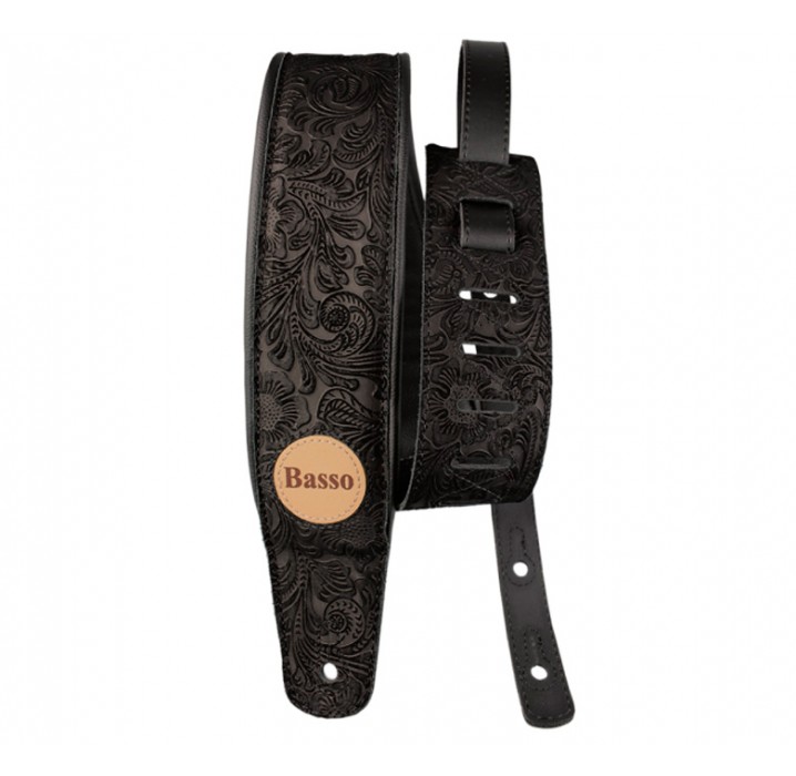Correa para guitarra Basso Serie cuero negra floreada VTSL52 envio gratis