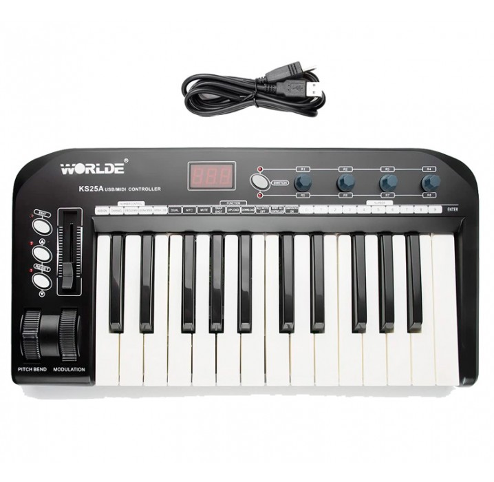Worlde KS25A Controlador de teclado multifunción USB MIDI envio gratis